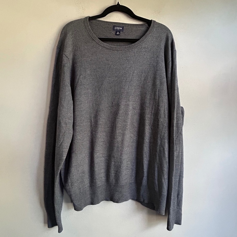J.Crew Mens XL Merino Wool Blend Crewneck Sweater Heathered Grey Knit Pullover